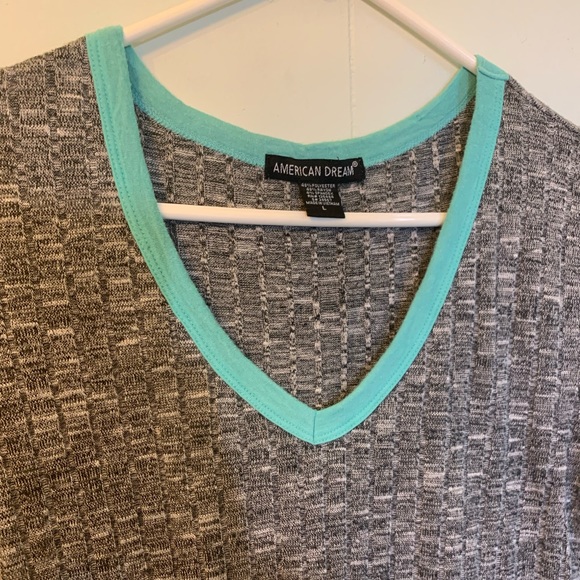 American Dream Gray & Aqua (Blue) V-neck Women's Casual T-shirt size L - Picture 3 of 16